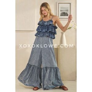 Oli & Hali Tired Ruffle Top Wide Leg Denim Jumpsuit